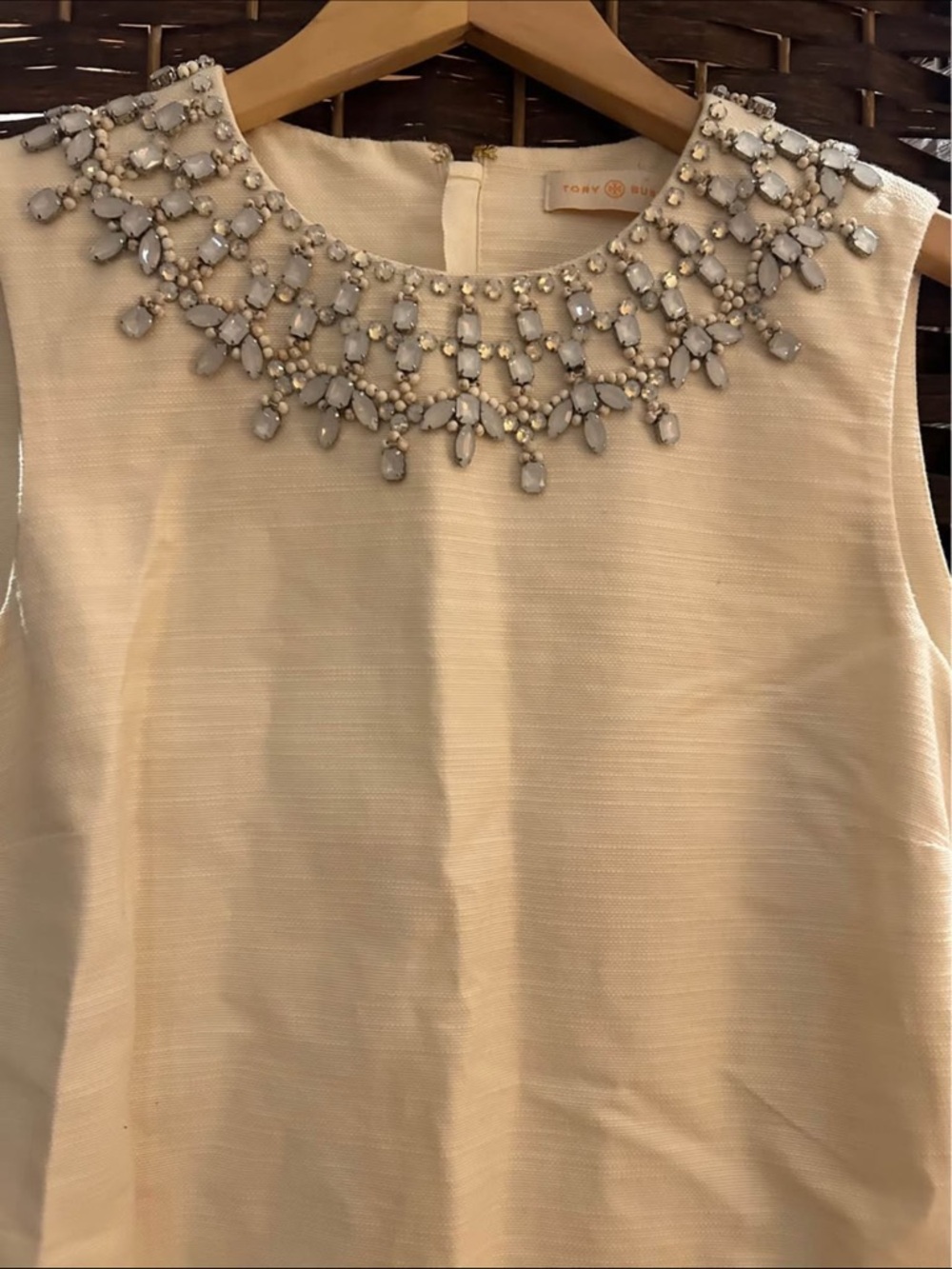 Tory Burch Ivory Beautiful  Dress with Beaded Neckline. Brand New Never Worn
